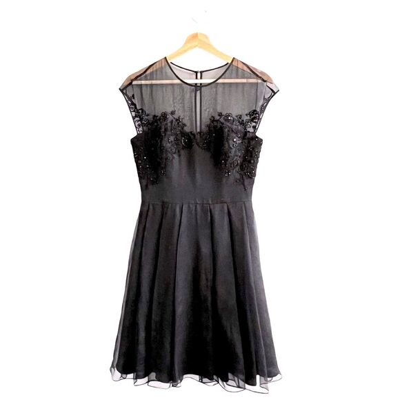 Ted Baker Embellished Silk Chiffon Dress Size 2 Black Fit&Flare Cocktail Formal - Picture 1 of 9